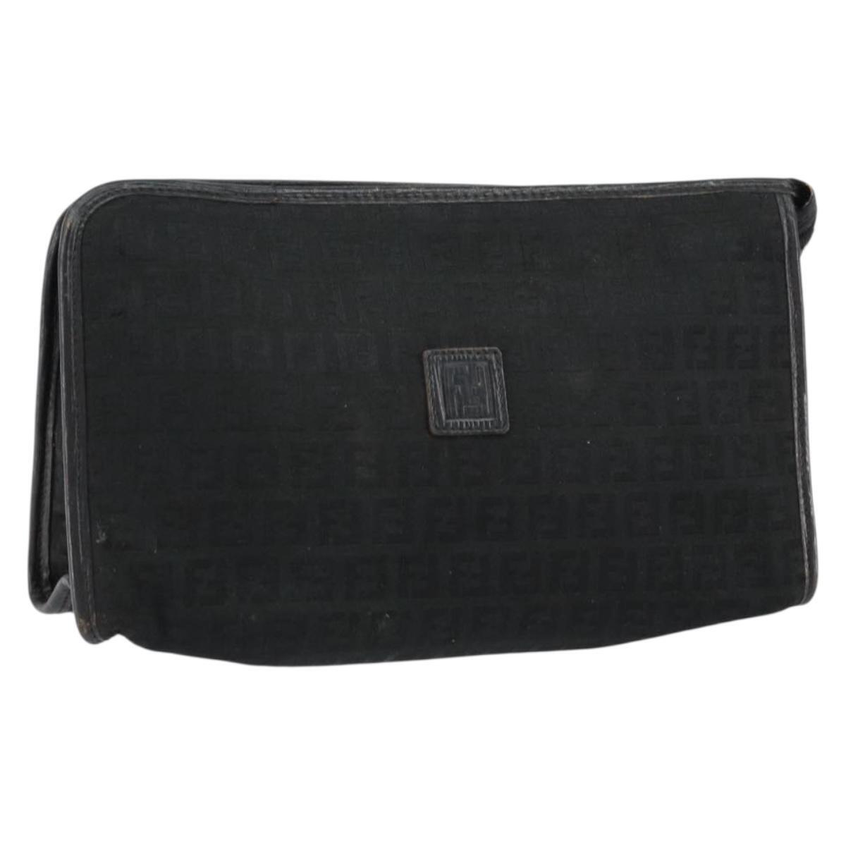 Fendi Zucchino Canvas Clutch Bag Black Auth 153013